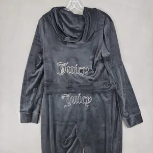 New Juicy Couture Velour Bling Tracksuit Hoodie Pant Black Beauty‎ Size M Set thumbnail 2