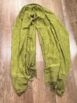 pashmina Olive Green Fringed Wrap Scarf thumbnail 1