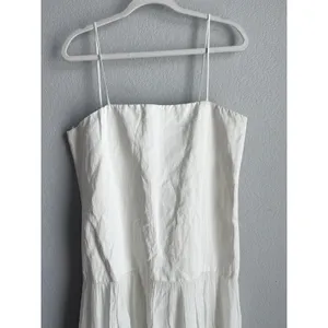 Zara ZW Collection Drop Waist MIDI Dress Oyster White Square Neck Minimalist XL thumbnail 7