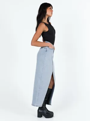 Princess Polly Denim Maxi Skirt Light Wash thumbnail 3