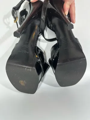 Yves Saint Laurent YSL Tribute Y Bow Black Patent Leather Platform Sandals 38.5 thumbnail 13