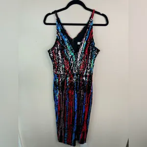 Dress the Population Multicolor Sequin Striped V-Neck Midi Dress thumbnail 5