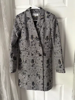 Calvin Klein double-breasted long blazer trench jacket floral print women sz 4 p thumbnail 1