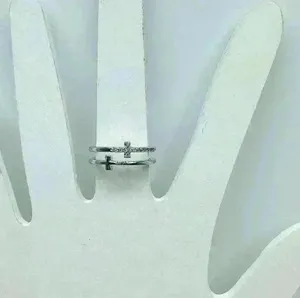 Silver Double Cross Rhinestones Ring Size 6 thumbnail 8