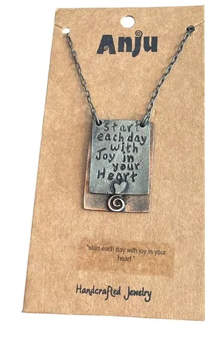Anju Handcrafted Metal Inspirational Pendant Necklace Start Day With Joy New thumbnail 1