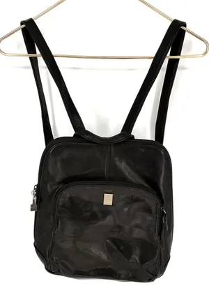 Perlina Black Leather Backpack Purse Women's Shoulder Bag Genuine Leather thumbnail 1