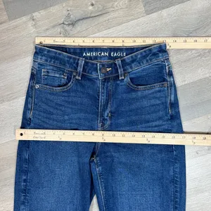 American Eagle Mom Jeans Women 2 Short Blue Tapered Leg High Rise Stretch Y2K‎ thumbnail 13