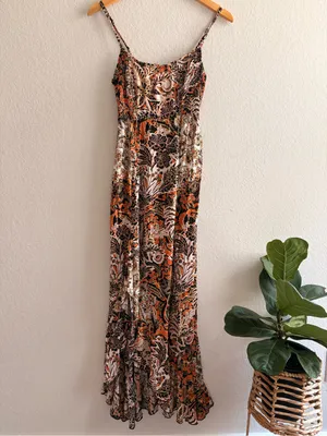 Free People Intimately Forever Yours Dress Floral Paisley Smocked Maxi Dress XS thumbnail 6
