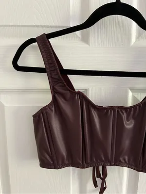 Victoria's Secret Faux Leather Mini Corset Top Lace Up, NWT, L, Burgundy Brown thumbnail 5