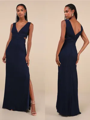LULU’S Compelling Poise Navy Blue Plisse Cutout Sleeveless Maxi Dress thumbnail 2