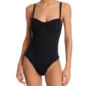 AQUA Swim Underwire One Piece Swimsuit Black Sweetheart Neck AOSS26842 XL thumbnail 3