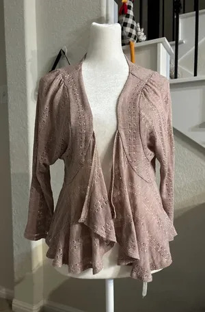 Eyeshadow Dusty Rose Ruffle Knit Cardigan thumbnail 1