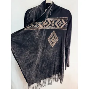 Vocal Cardigan Western Aztec Studded Fringe Women's Small Black Boho Biker USA thumbnail 3