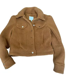 Avec Les Filles Camel Brown Faux Fur Sherpa Trucker Jacket Womens Small 82773 thumbnail 1