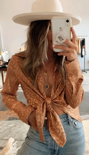 12th Tribe Gold Rush Leopard Satin Blouse Top thumbnail 1