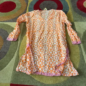 Roberta Roller Rabbit by Roberta Freymann Long Tunic Top Blouse Orange White XS thumbnail 1