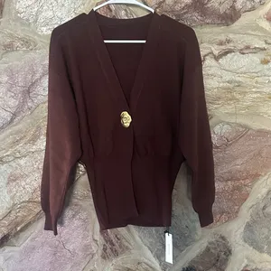 Commense Golden Button Plain Cardigan size small Brown thumbnail 3