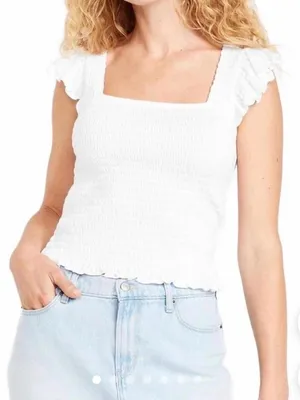 Old Navy White Smocked Square Neck Ruffle Sleeve Top Sz L Feminine thumbnail 1