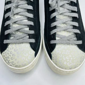 P448 John W sneakers 37 US 7 black silver metallic leopard print lace-up low top thumbnail 9