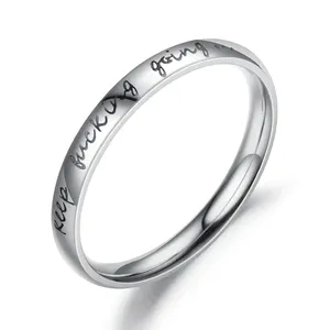 Unisex Minimalist Inspirational 'Keep F*ck*ng Going' SS Ring Size 9 Silver thumbnail 6
