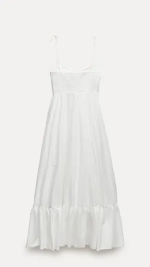 Zara dress maxi poplin ruffle flowy white corset bohemian summer vacation thumbnail 16
