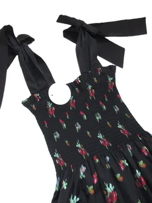 NWT Hill House Ribbon Ellie Nap in Black Ikat Taffeta Smocked Midi Dress XS thumbnail 4