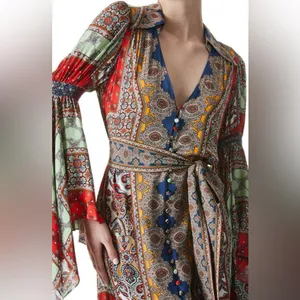 Alice + Olivia Jaylen Mix Scarf Print Handkerchief Sleeve Maxi Dress S thumbnail 4