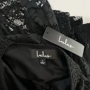NWT‎ Lulus Allure 'Em In Black Lace Flounce Bell Sleeve Sheath Dress LARGE thumbnail 10