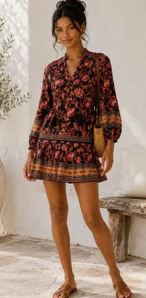 Alice + Olivia Sedona Floral Silk Blend Boho Mini Dress Tassel Tie Size 2 thumbnail 1