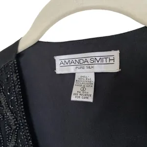 Vintage Silk Beaded Sequin Waistcoat Vest Black thumbnail 8