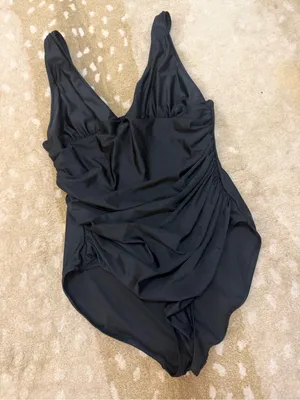 J.Crew Re-Imagined One Piece Swimsuit Black Ruched Plunge Neck Women’s size 16 thumbnail 4