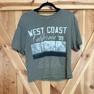 Source Unknown West Coast California 99 Graphic Cropped Tee Shirt Size Large Retro Green thumbnail 1