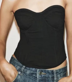 Zara‎ Black Denim Bustier Corset Top Strapless Sweetheart Neck S Festival Baddie thumbnail 1