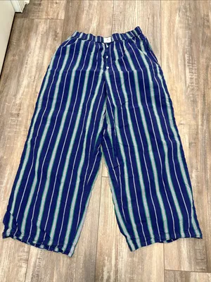 ANTHROPOLOGIE Wren Boxer Pants with Green and Navy and Gray Stripes Medium thumbnail 2