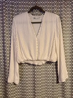 ZARA | Limited Edition Pearl Embellished Cropped Blouse, XS thumbnail 2
