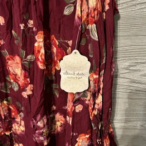 Altard State Burgundy Floral Ruffle Lace Sleeve Tunic‎ Dress Size L thumbnail 2