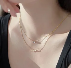 18k Gold Plated Necklace Over 925 Sterling Silver Double Chain Double Pendant Dainty Minimalist Ladies thumbnail 4