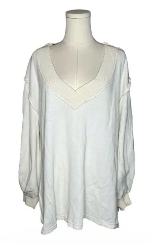 We The Free Asher V Neck Oversized Thermal Long Sleeve Top in Ivory Size XS thumbnail 1