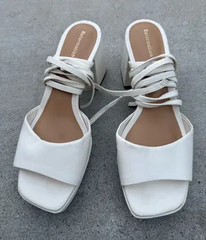 Reformation White Leather Platform Block Sandals Lace-Up Formal Size 7.5 thumbnail 1