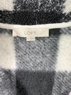 LOFT Black & White Buffalo Check Teddy Pullover Jacket thumbnail 5