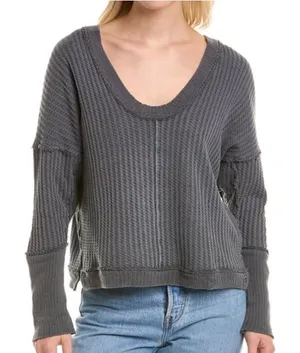 We‎ The Free Thermal Long Sleeve Soft Grunge Indie Boho Top Gray M Slouchy thumbnail 1