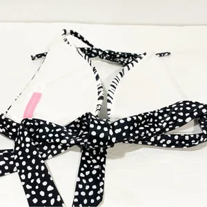 Victorias Secret Swimsuit Bikini Top Black White Animal Print Halter‎ Padded thumbnail 3