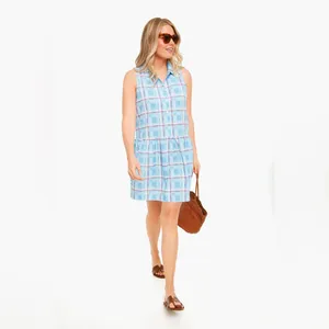 Tuckernuck Westport Trellis Sleeveless Hayes Shirt Dress Mini Blue Large L thumbnail 2