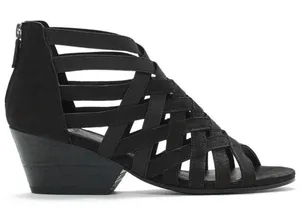 Eileen Fisher 6 Oodle Black Criss Cross Sandal Wedge Nubuck Leather Stacked Heel thumbnail 1