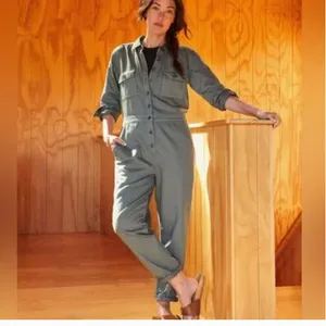 NWT Outerknown Utility Sea Button Front Long Sleeve Jumpsuit Green Medium thumbnail 2