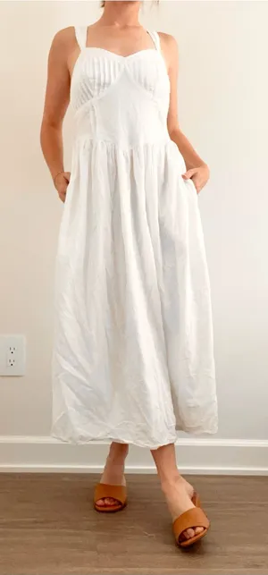 American Eagle Outfitters White Midi Drop Waist Sundress with Pockets thumbnail 1
