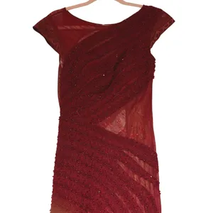 Azzure Couture Burgundy Beaded Lace Open Back Mermaid Evening Gown Dress 6 thumbnail 3