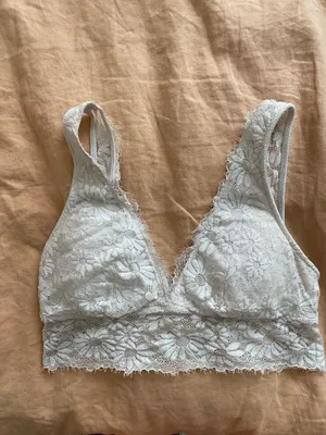 Aerie White Floral Lace Longline Wireless Padded Bralette M thumbnail 3