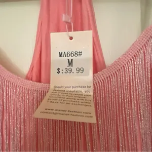 Maner Womens Bubblegum Pink Fringe Front Tank Top M Medium 38” NWT New thumbnail 2