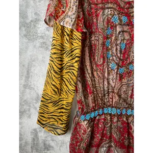 Vintage Boho Paisley Tunic Top Beaded Neckline Sheer‎ Blouse Peasant Festival XL thumbnail 3